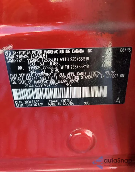 2015 Toyota Rav4 Limited из США, поврежденный, VIN 2T3DFREV9FW347727